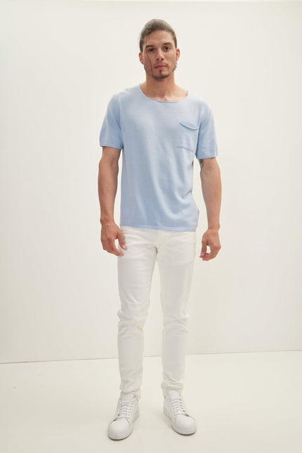 Men's Knitted Crew T-Shirt - Blue | Ron Tomson