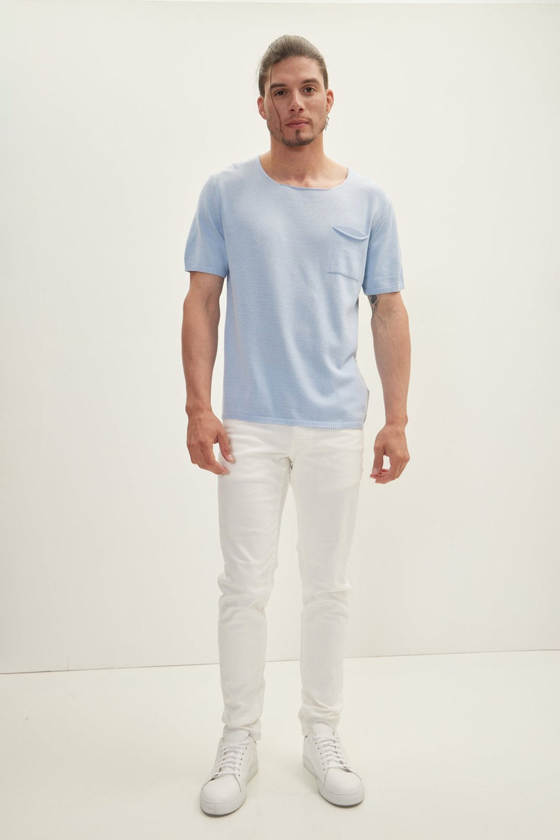 Men's Knitted Crew T-Shirt - Blue | Ron Tomson