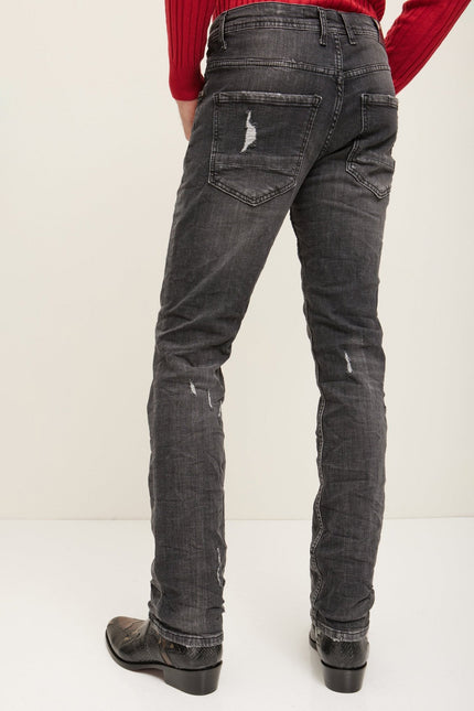 Men's Boot Cut Distressed Denim - Black | Ron Tomson