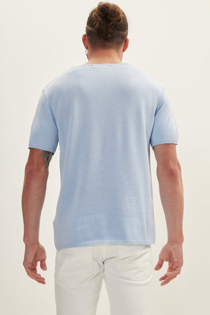 Men's Knitted Crew T-Shirt - Blue | Ron Tomson