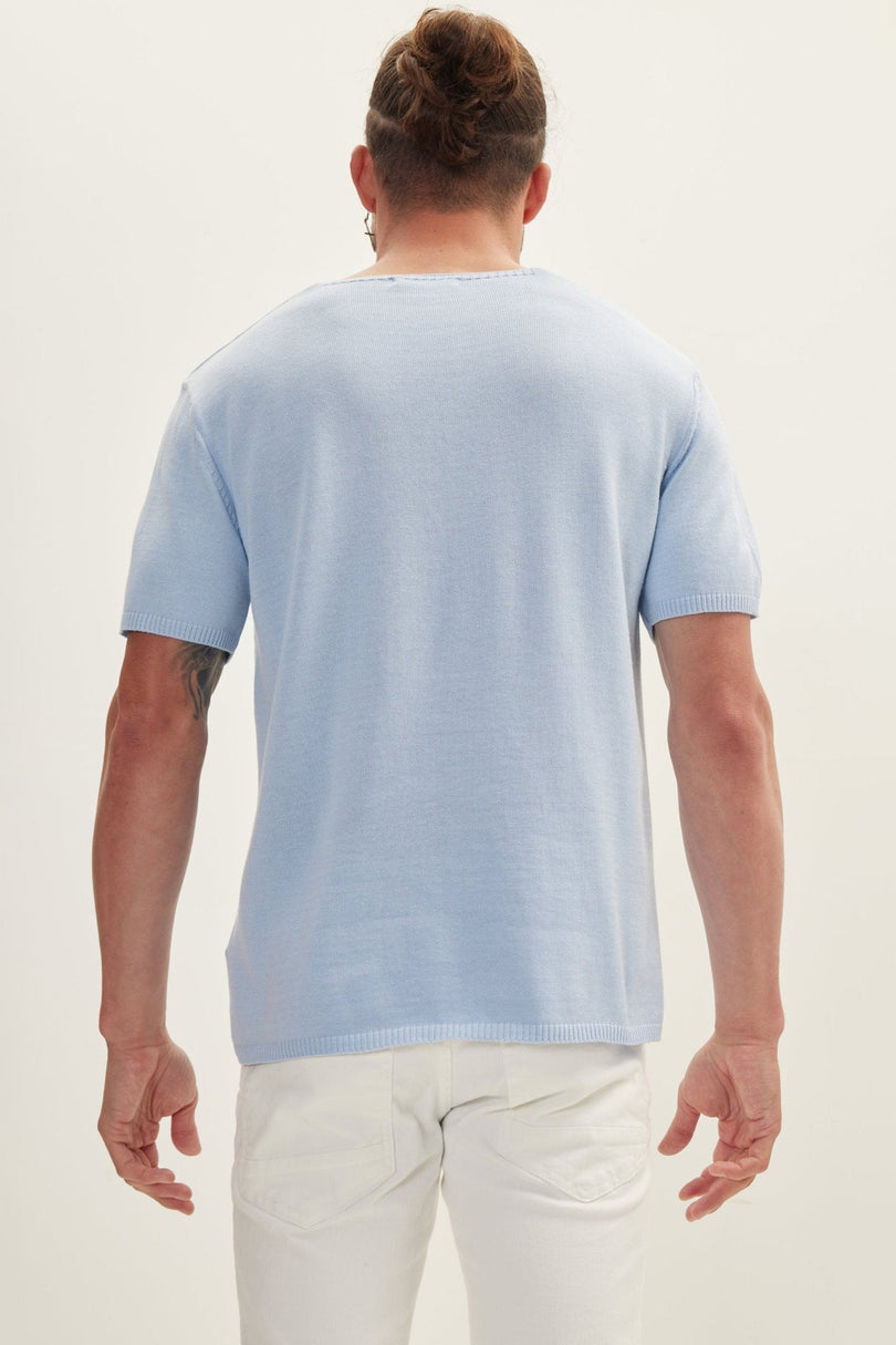 Men's Knitted Crew T-Shirt - Blue | Ron Tomson