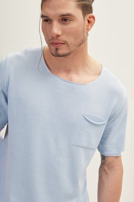 Men's Knitted Crew T-Shirt - Blue | Ron Tomson