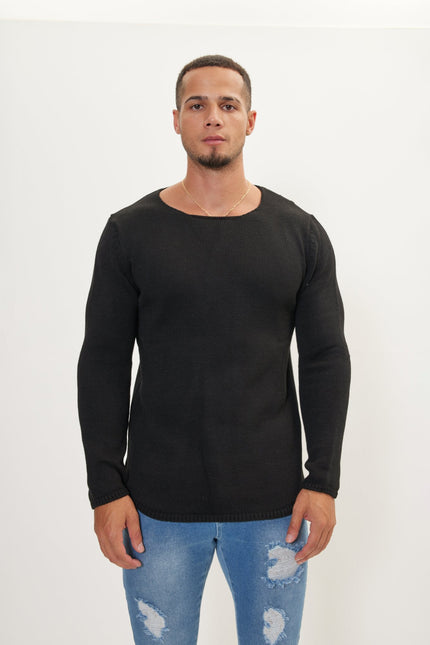 Men's Slim Crew-Neck Sweater - Black | Ron Tomson