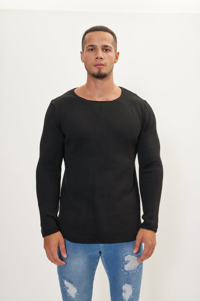 Men's Slim Crew-Neck Sweater - Black | Ron Tomson