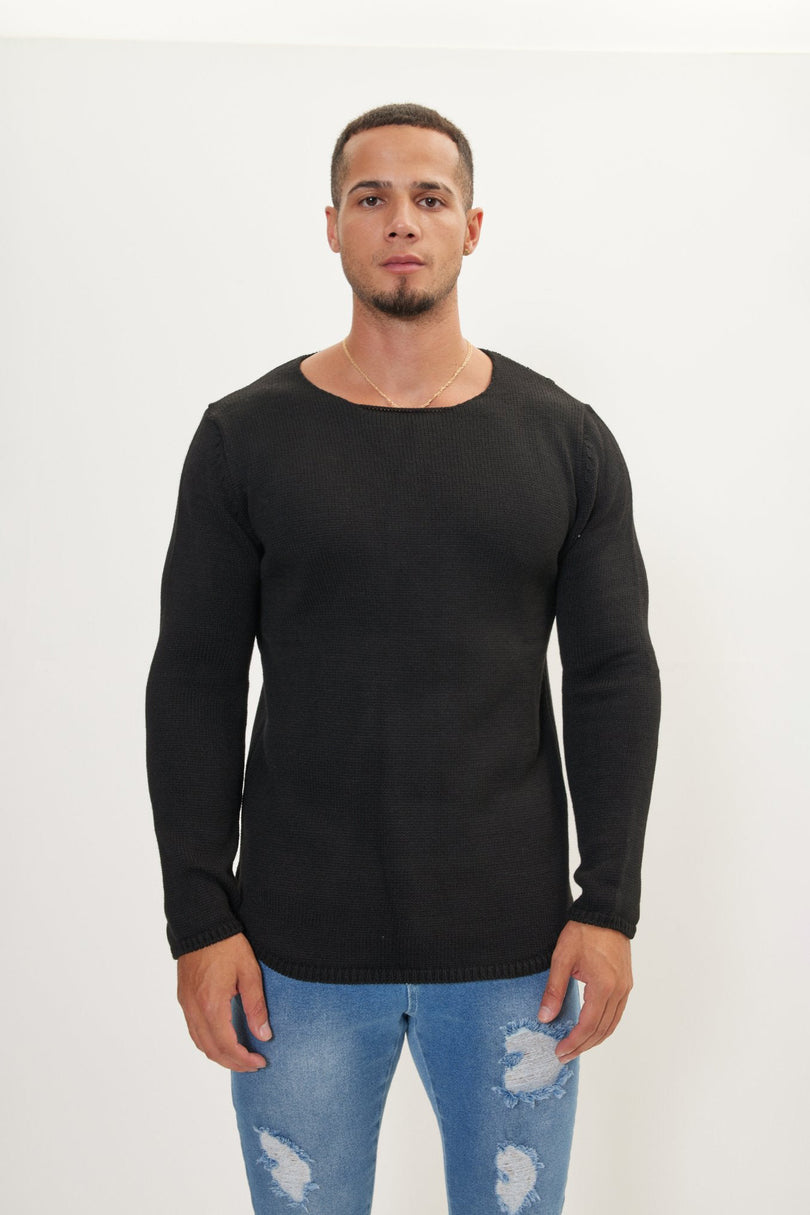 Men's Slim Crew-Neck Sweater - Black | Ron Tomson