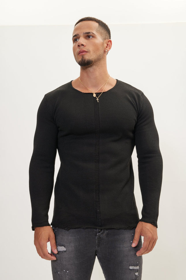 Men's Tailored Crew-Neck Sweater - Black | Ron Tomson