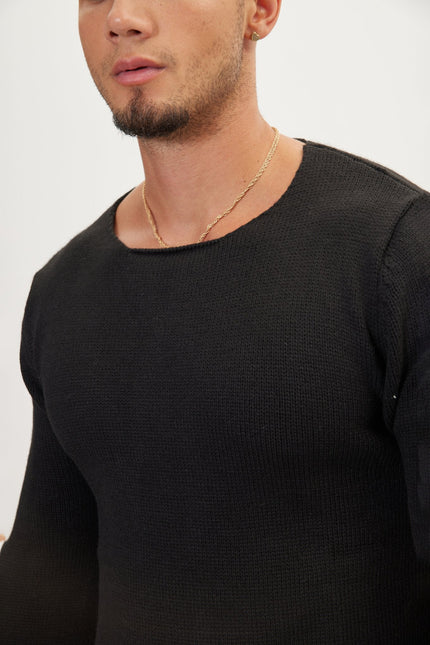 Men's Slim Crew-Neck Sweater - Black | Ron Tomson
