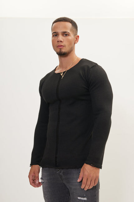 Men's Tailored Crew-Neck Sweater - Black | Ron Tomson