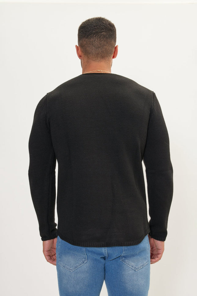 Men's Slim Crew-Neck Sweater - Black | Ron Tomson