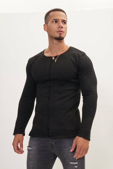 Men's Tailored Crew-Neck Sweater - Black | Ron Tomson