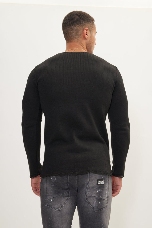 Men's Tailored Crew-Neck Sweater - Black | Ron Tomson