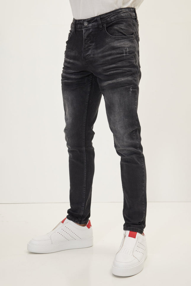 Men's Whiskers Wash Skinny Denim Jeans - Black | Ron Tomson
