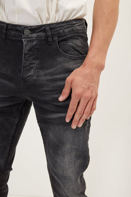 Men's Whiskers Wash Skinny Denim Jeans - Black | Ron Tomson
