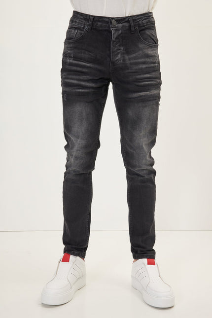 Men's Whiskers Wash Skinny Denim Jeans - Black | Ron Tomson