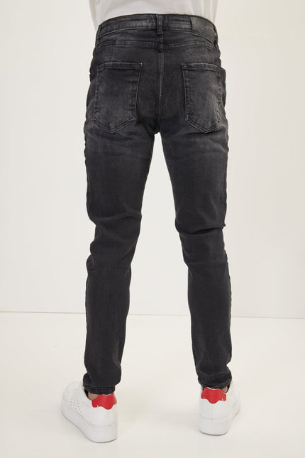 Men's Whiskers Wash Skinny Denim Jeans - Black | Ron Tomson