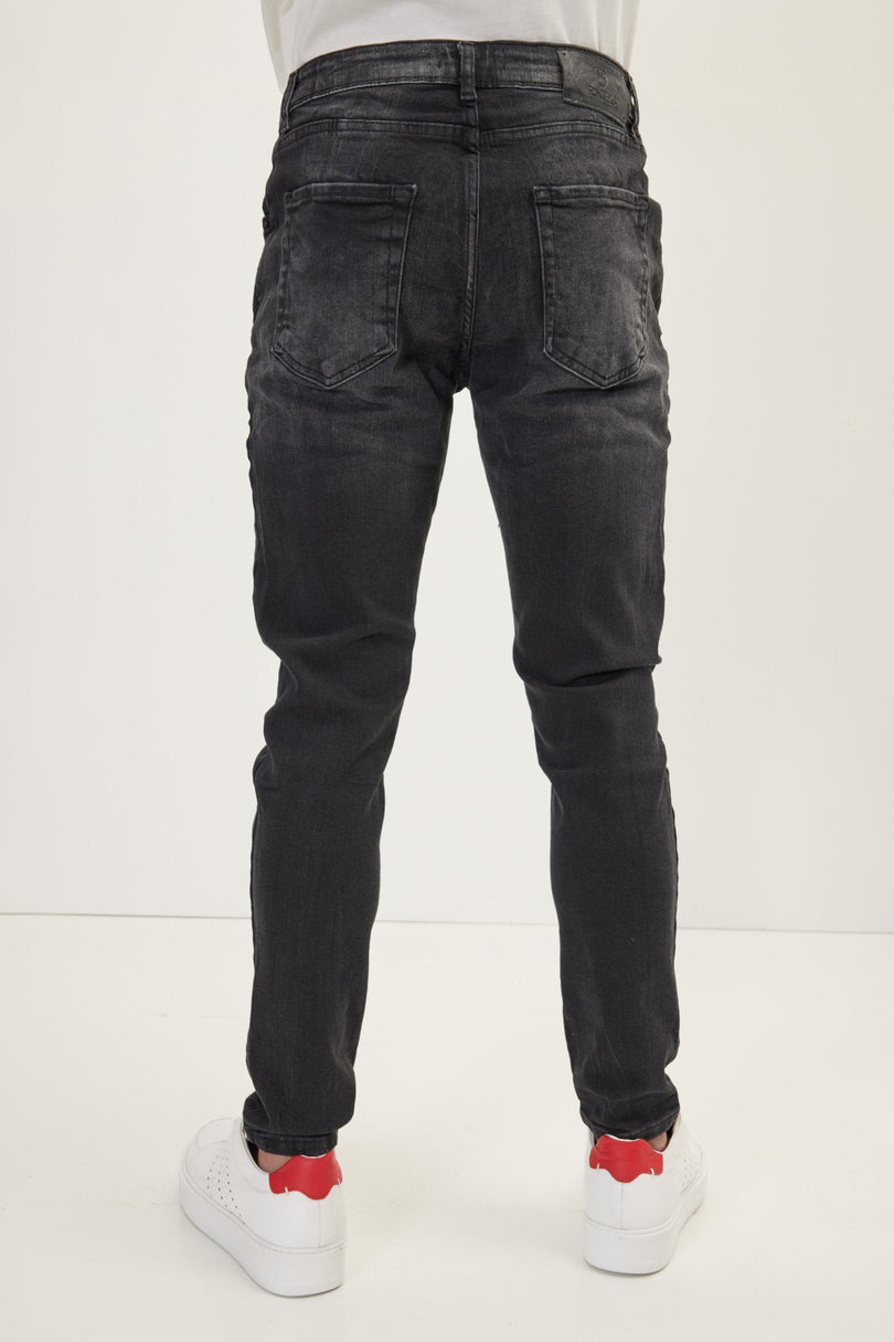 Men's Whiskers Wash Skinny Denim Jeans - Black | Ron Tomson