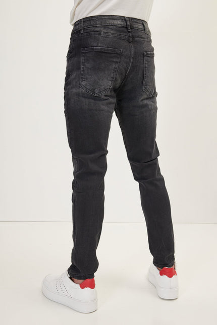 Men's Whiskers Wash Skinny Denim Jeans - Black | Ron Tomson