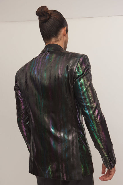 Men's Brush Stroke Wet Look Peak Lapel Tuxedo Jacket - Multi | Ron Tomson