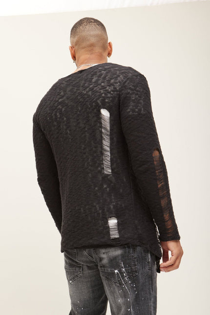 Men's Cotton Buckled Longline Cardigan - Black White | Ron Tomson