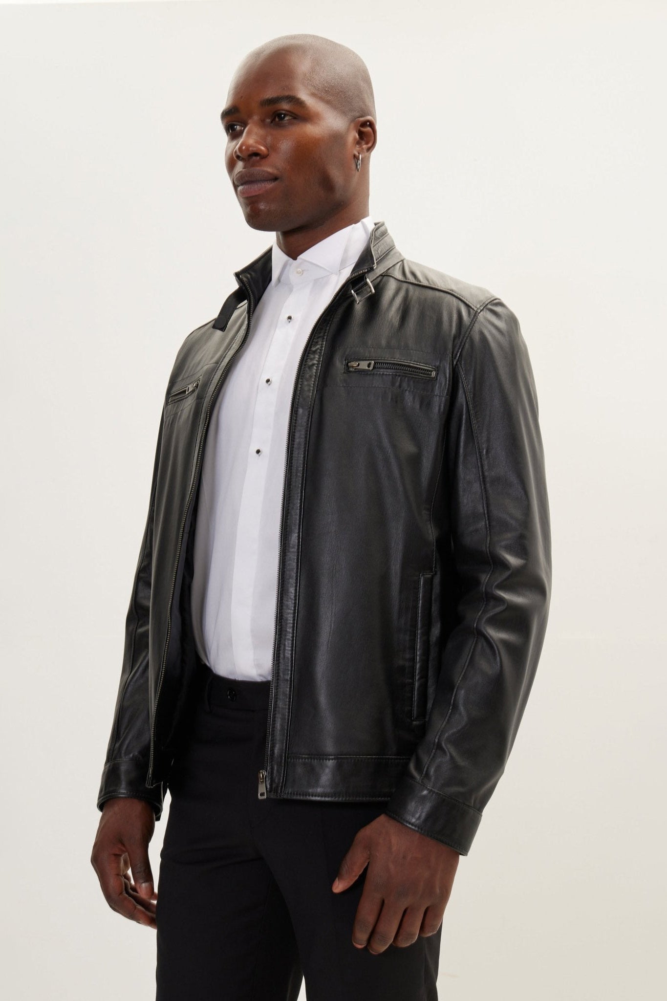 Men's Cafe Racer Leather Jacket - Black | Ron Tomson