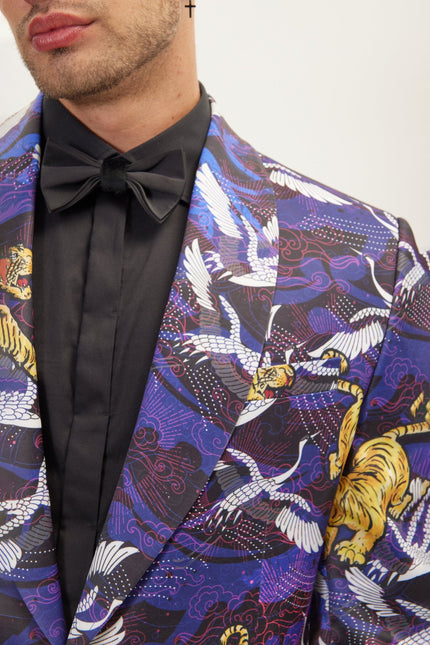 Men's Asian Tiger Shawl Tuxedo Jacket - Purple | Ron Tomson