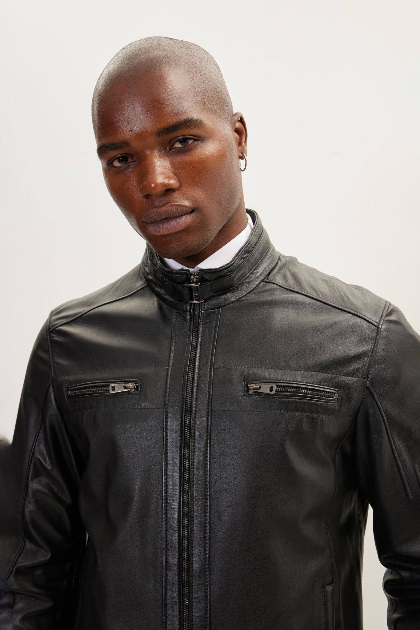 Men's Cafe Racer Leather Jacket - Black | Ron Tomson
