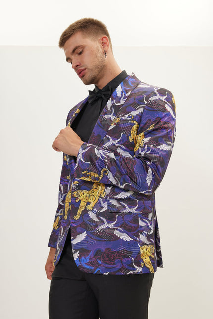 Men's Asian Tiger Shawl Tuxedo Jacket - Purple | Ron Tomson