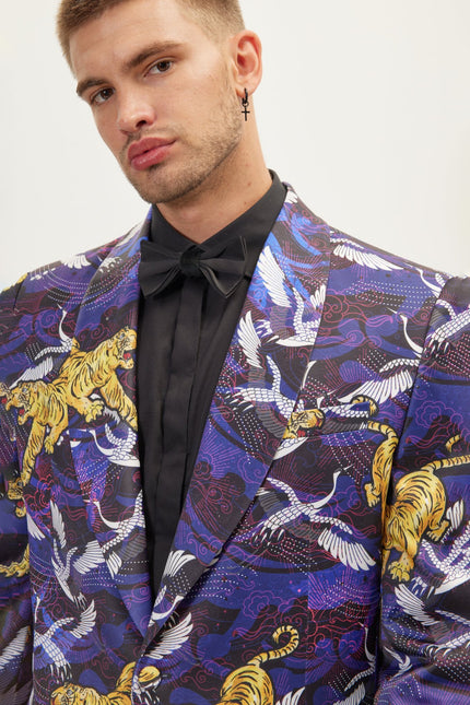 Men's Asian Tiger Shawl Tuxedo Jacket - Purple | Ron Tomson