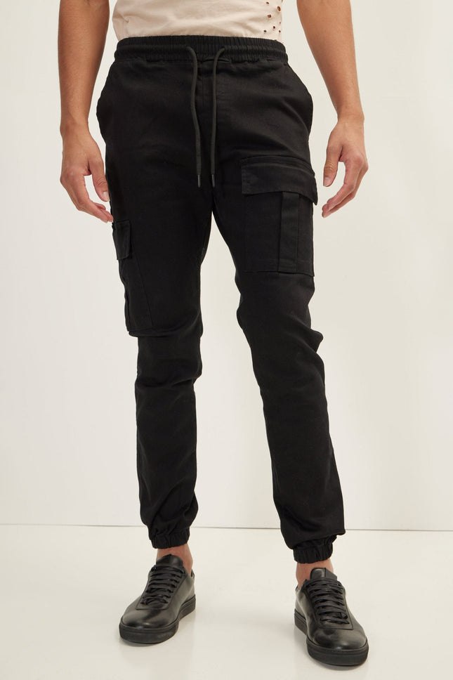 Men's Cargo Jogger Pants - Black | Ron Tomson