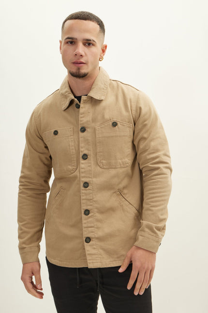 Men's Cotton Patch Pocket Shirt Jacket - Camel | Ron Tomson