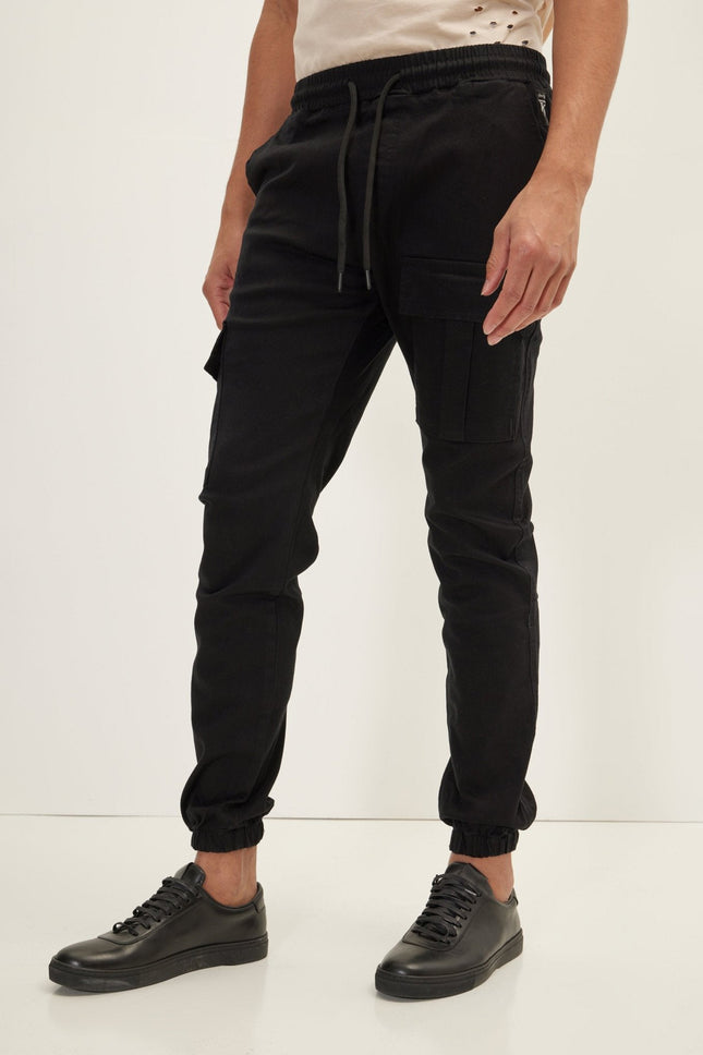 Men's Cargo Jogger Pants - Black | Ron Tomson