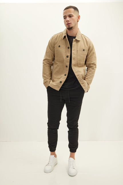 Men's Cotton Patch Pocket Shirt Jacket - Camel | Ron Tomson