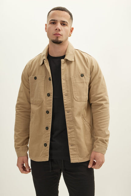 Men's Cotton Patch Pocket Shirt Jacket - Camel | Ron Tomson