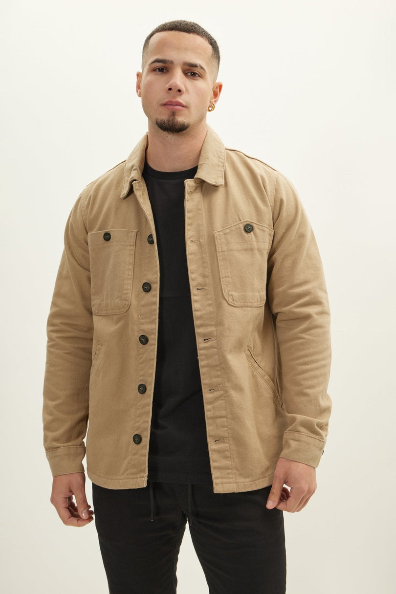 Men's Cotton Patch Pocket Shirt Jacket - Camel | Ron Tomson
