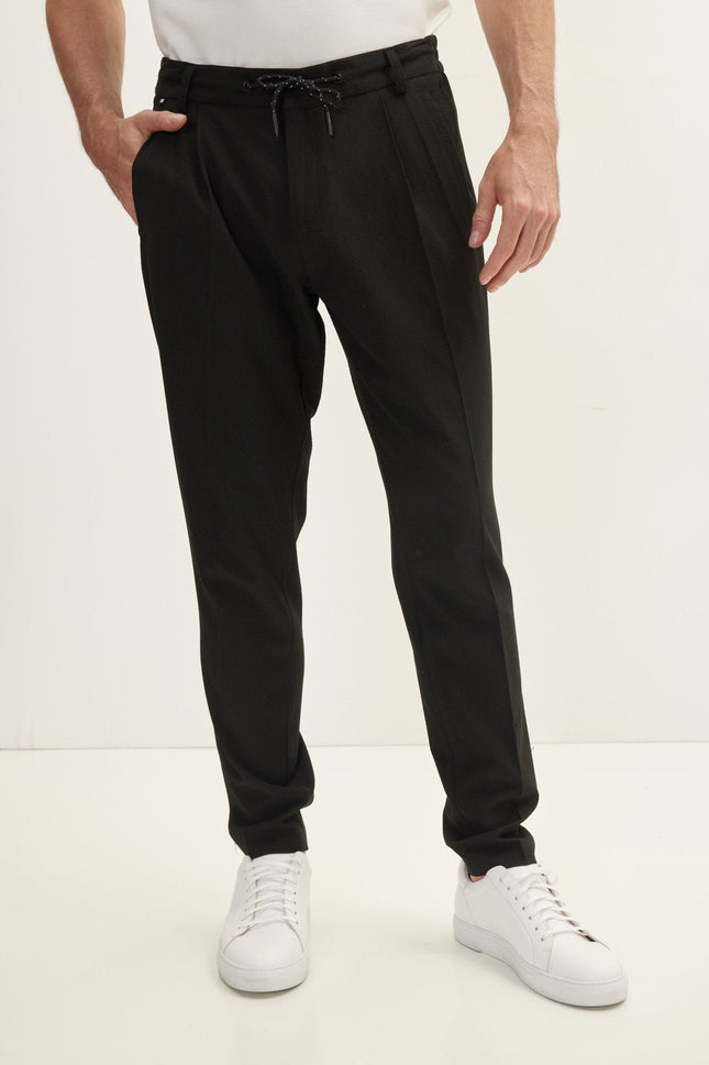 Men's Tailored Drawstring Pants - Black | Ron Tomson