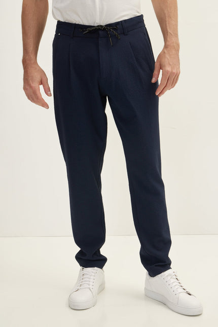 Men's Relaxed Drawstring Casual Pants - Navy | Ron Tomson