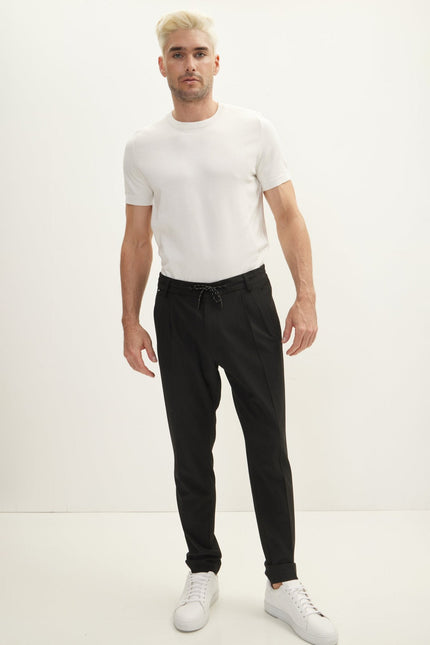 Men's Tailored Drawstring Pants - Black | Ron Tomson