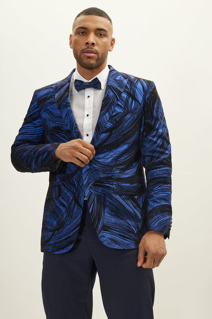 Men's Floral Peak Lapel Tuxedo Jacket - Navy | Ron Tomson