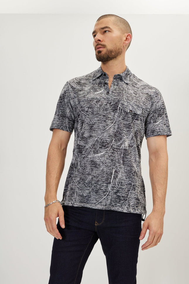 Men's Printed Polo Shirt - Black Leaf | Ron Tomson