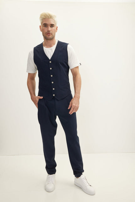 Men's Relaxed Drawstring Casual Pants - Navy | Ron Tomson