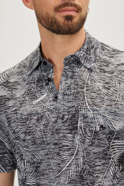 Men's Printed Polo Shirt - Black Leaf | Ron Tomson