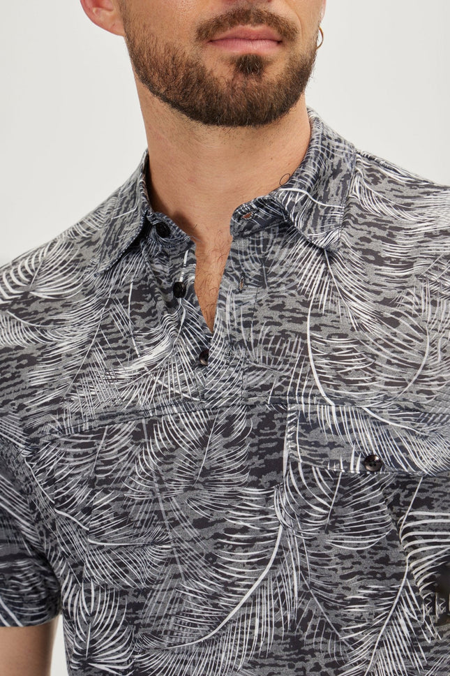 Men's Printed Polo Shirt - Black Leaf | Ron Tomson