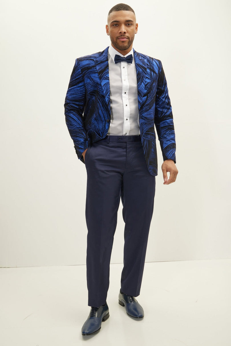 Men's Floral Peak Lapel Tuxedo Jacket - Navy | Ron Tomson