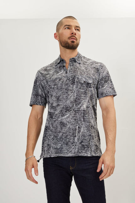 Men's Printed Polo Shirt - Black Leaf | Ron Tomson
