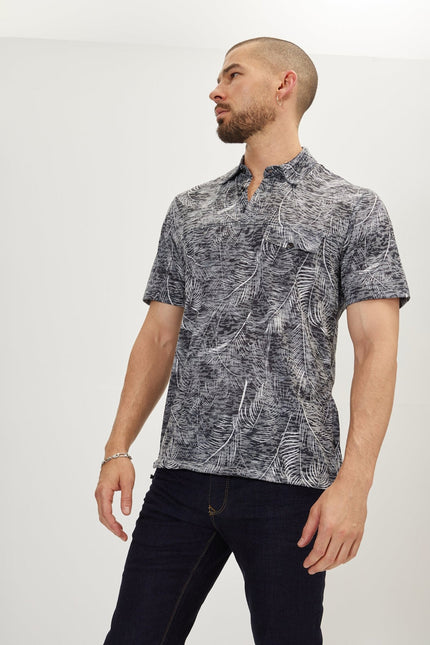 Men's Printed Polo Shirt - Black Leaf | Ron Tomson