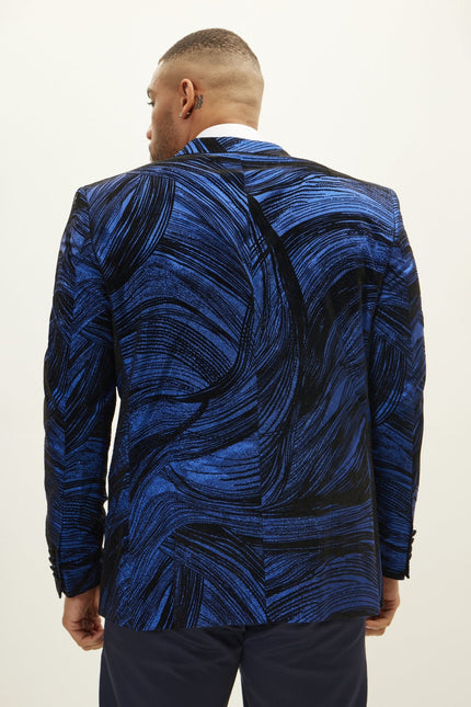 Men's Floral Peak Lapel Tuxedo Jacket - Navy | Ron Tomson