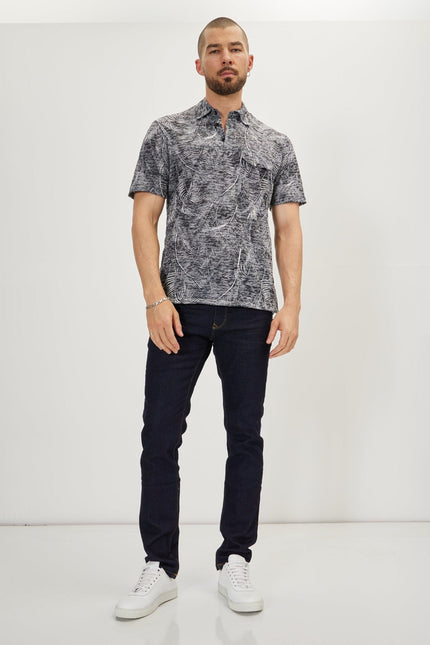 Men's Printed Polo Shirt - Black Leaf | Ron Tomson