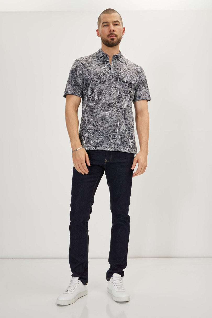 Men's Printed Polo Shirt - Black Leaf | Ron Tomson