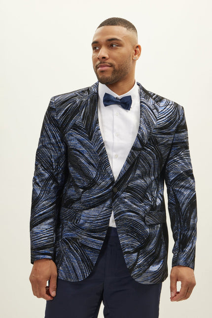 Men's Floral Peak Lapel Tuxedo Jacket - Turquoise | Ron Tomson