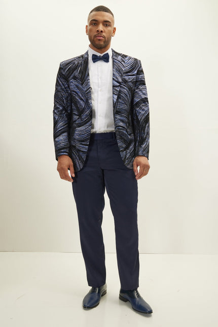 Men's Floral Peak Lapel Tuxedo Jacket - Turquoise | Ron Tomson